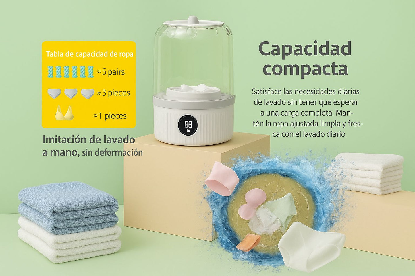 Mini lavadora portátil recargable de 1 L